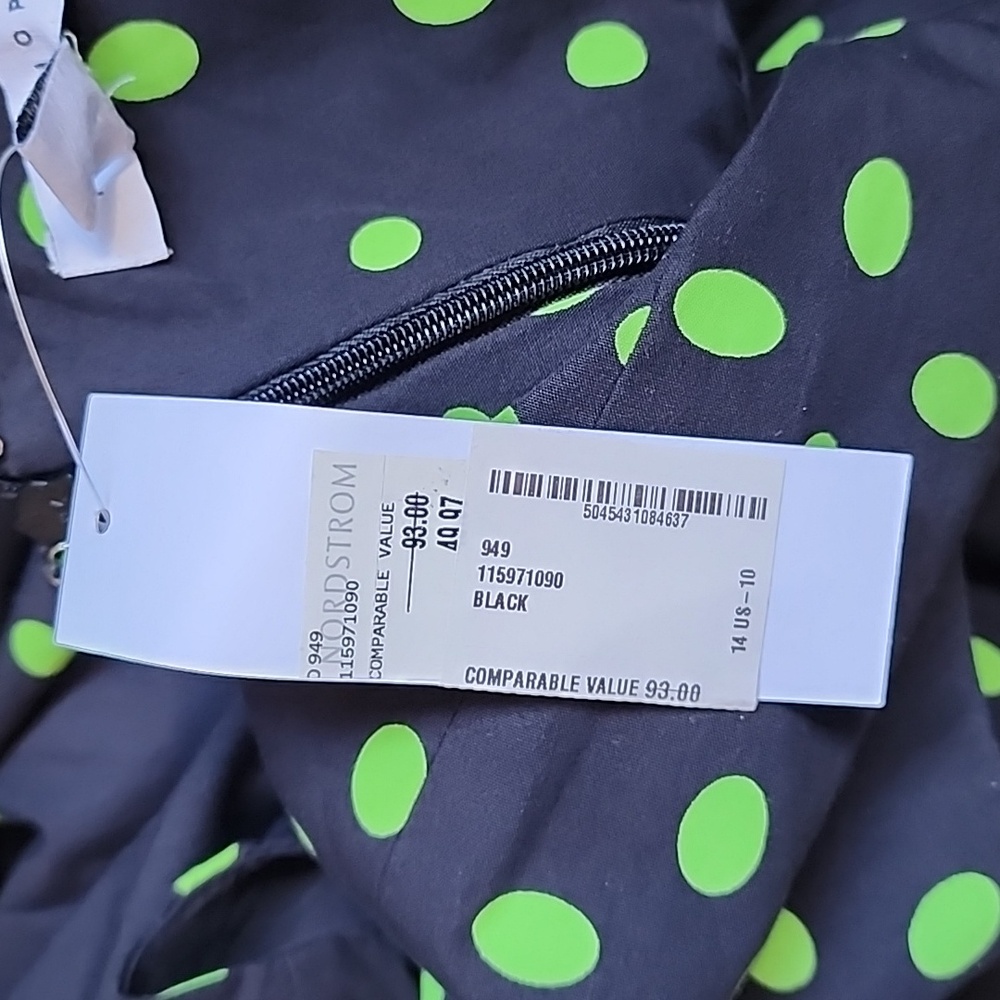 Topshop Cut-Out Black Midi Dress with Green Polka Dots - Picture 9 of 15